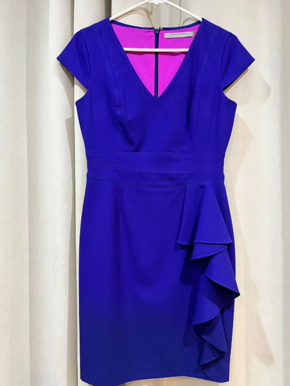 Marc New York Andrew Marc Blue Ruffle Sheath Dress Size 4 Cocktail